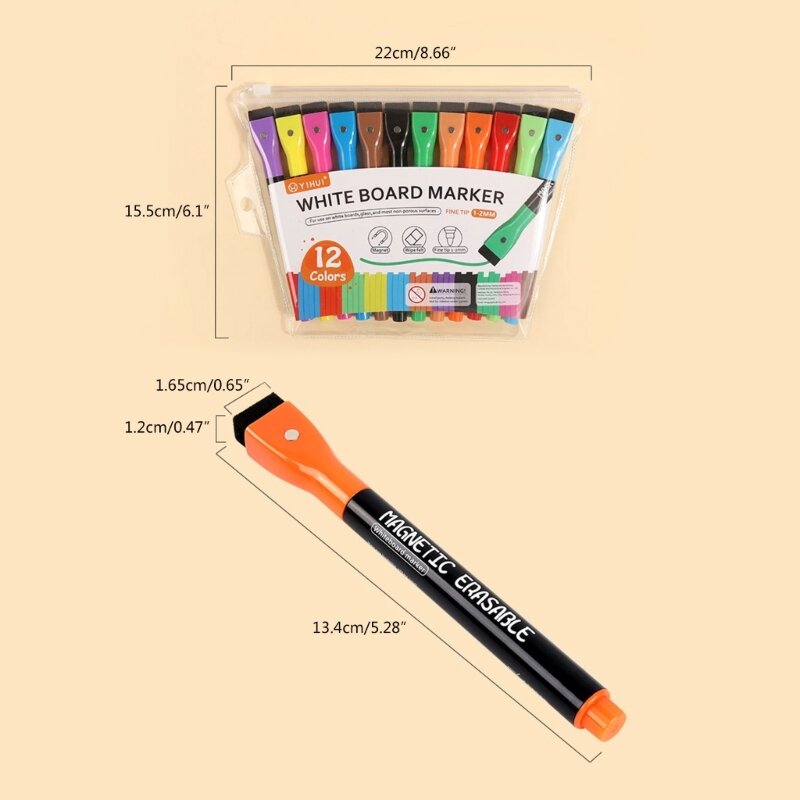Whiteboard-pennen en gumset Droog afveegbare marker Pen met fijne punt White Boards Marker Dropship