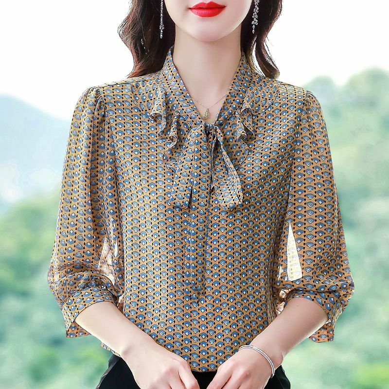 Camicetta da donna a maniche lunghe con scollo a v elegante di nuova moda primavera autunno Casual Baidu foreign pendolare confortevole Top