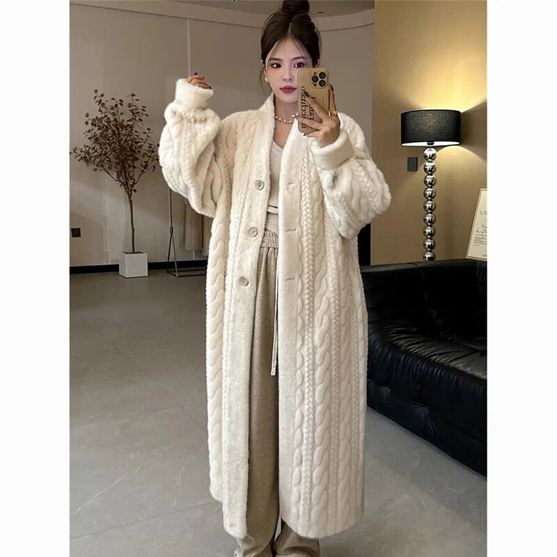 Soft Long Warm Faux Fur Cotton Padding Jackets Korean Luxury Winter Plush Chic Women Trend Chaquetas Fashion High Grade Coats