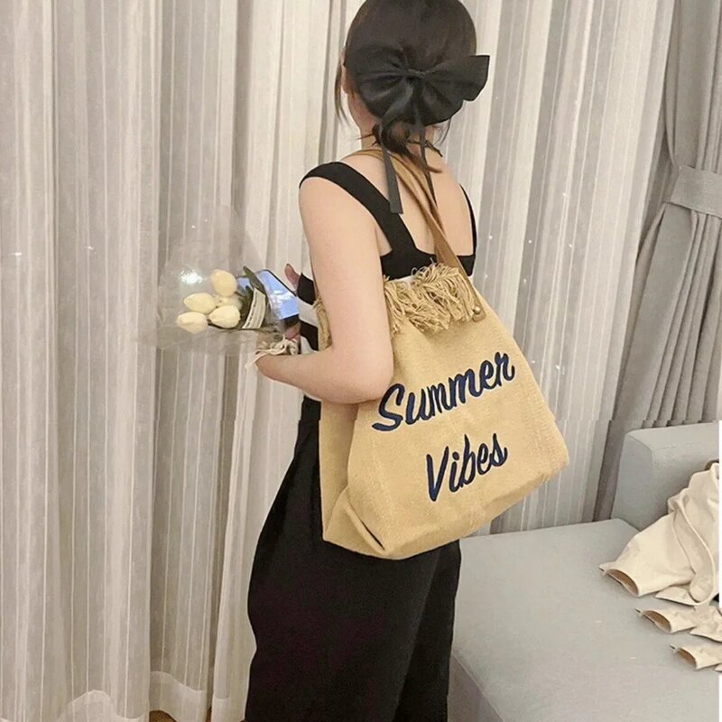 Embroidered  Canvas Women Handbags Large Tote Beach Bag Shopping Bags Underarm Shoulder Bag For Female Casual Top-handle Bags