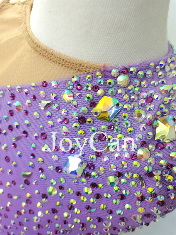 JoyCan-فستان التزلج على الجليد للفتيات ، دنة بنفسجية ، شبكة مطاطية ، ملابس الرقص المنافسة ، حسب الطلب
