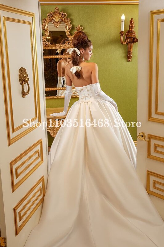 Elegant A-line Wedding Dresses 2024 For Women Ivory Sweetheart Bridal Bustier Satin New Couture Long Robe De Mariée