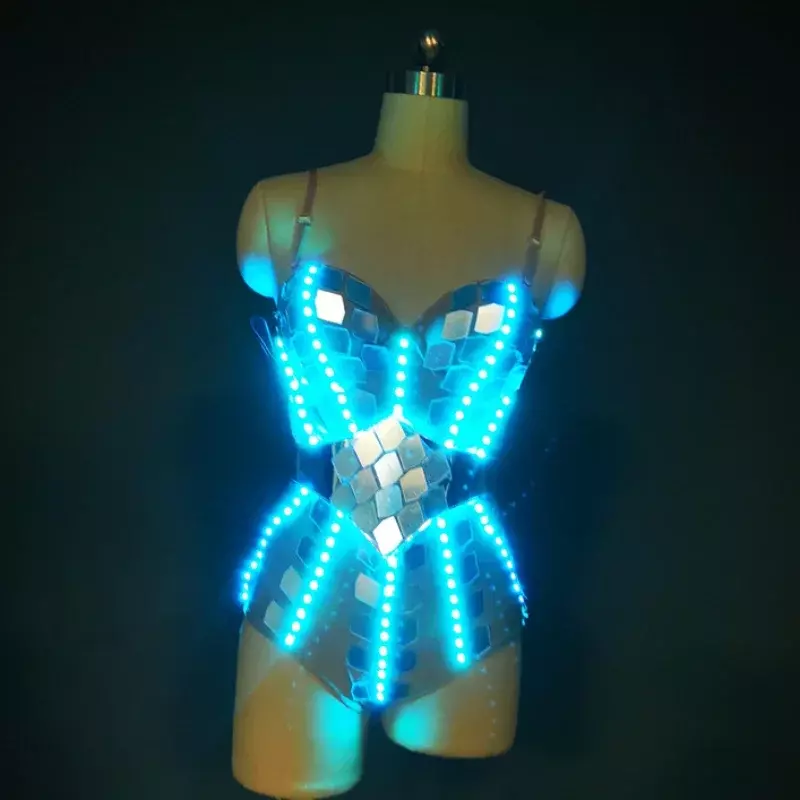 Costume Futuriste LED pour Femme, Vêtements Lumineux, Spectacle Shoeux, Tenue de brevRave, Robot G Knitting Dancer Dam Wear