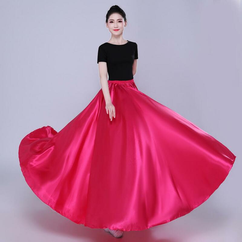 Юбка атласная с высокой эластичной талией, элегантная плиссированная супер большая юбка с завышенной эластичной талией для танцев испанский