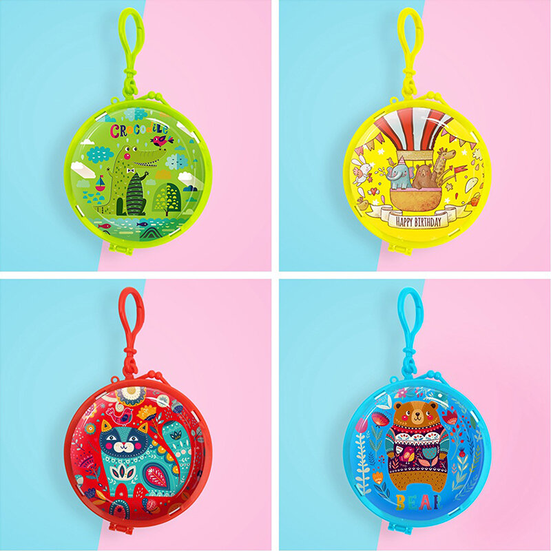 Cartoon Animals Tinplate Coin Purse Earphone Storage Bag Cute Round Coin Bag Keychain
