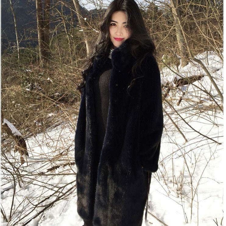Winter Warme Nepbontjas Oversized Dikke Pluizige Dames Lange Mouwen Losse Casual Stijlvolle Koreaanse Mode Streetwear Overjas Qy30