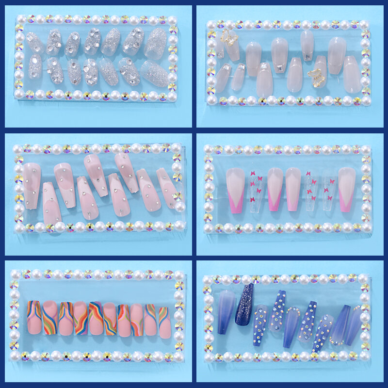 Paquete de uñas postizas de cabeza ovalada kit de uñas artificiales de almendra con pegamento puntas de cubierta completa herramientas de manicura DIY
