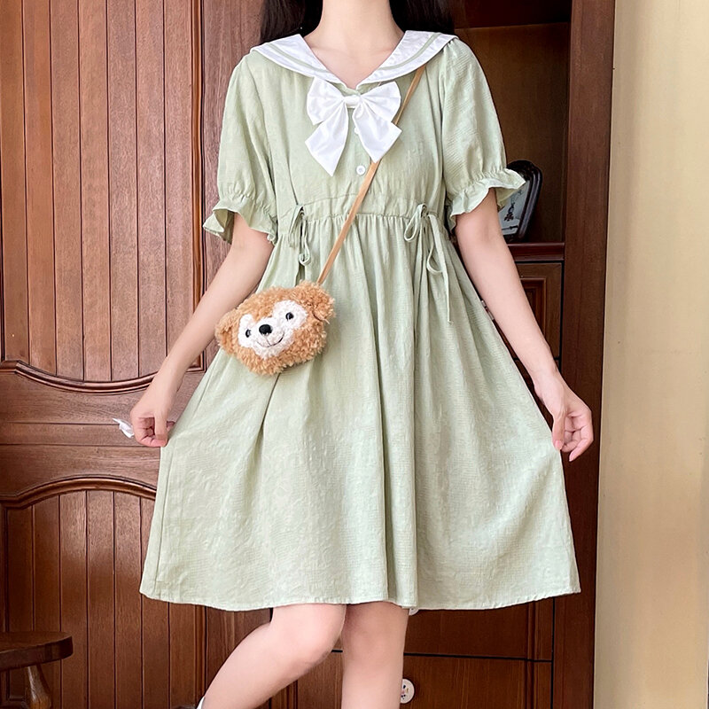 Mori girl solid vestidos New summer fashion short sleeve mini kawaii dress