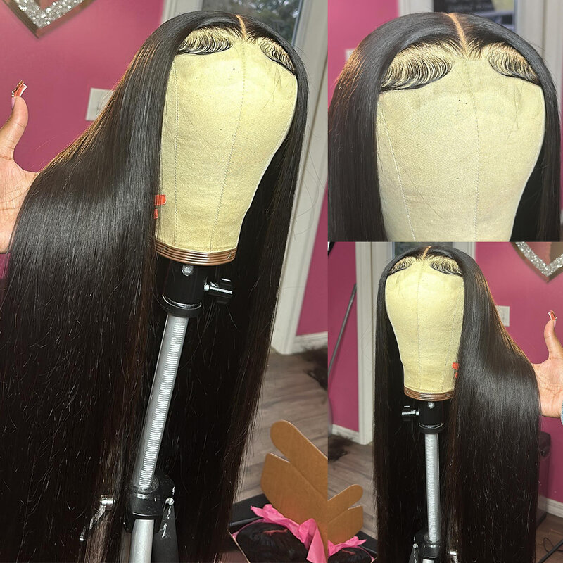 Perruque Lace Front Wig Remy Brésilienne Naturelle, Cheveux Lisses, 13x6, 13x4, Pre-Plucked, Densité 180, pour Femme