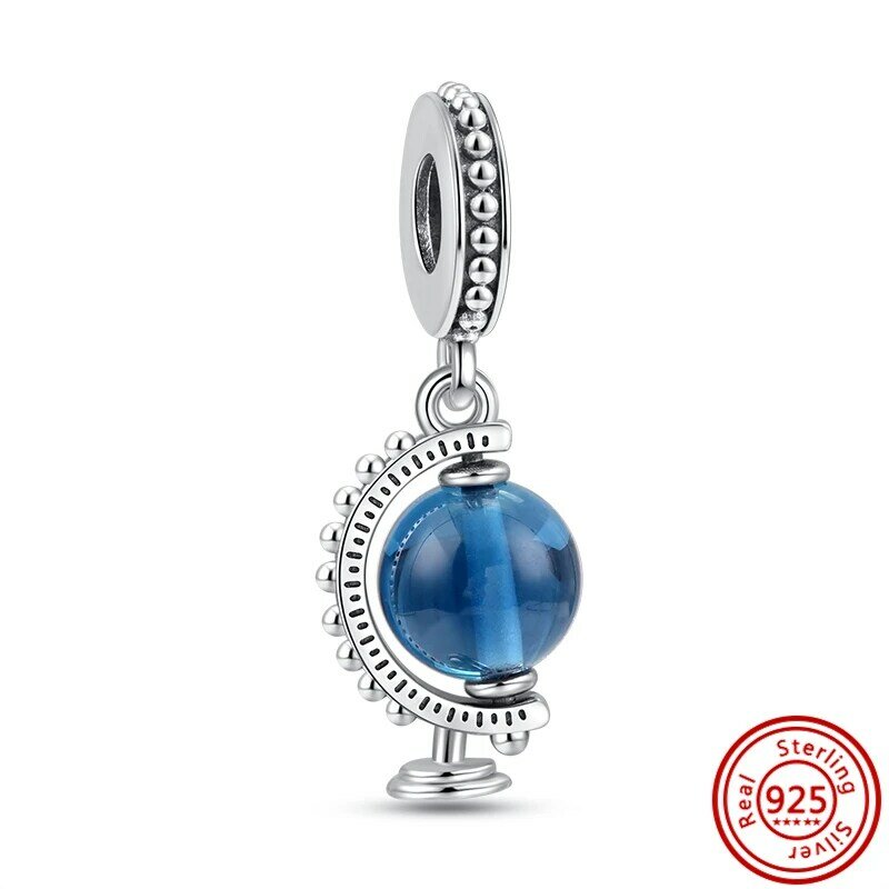 925 Sterling Silver Blue Earth Airplane Globe Love Travel Dangle Charm Fine Beads Fit Original Pandora Bracelet Necklace Jewelry