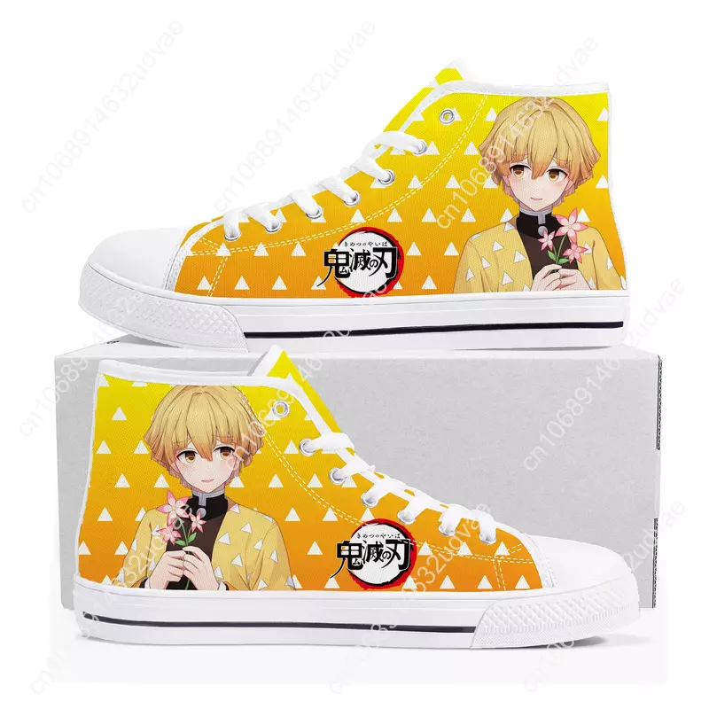 Japan Anime Cartoon Agatsuma Zenitsu Hoge Top Sneakers Heren Dames Tiener Mode Canvas Sneaker Paar Schoenen Custom Schoen