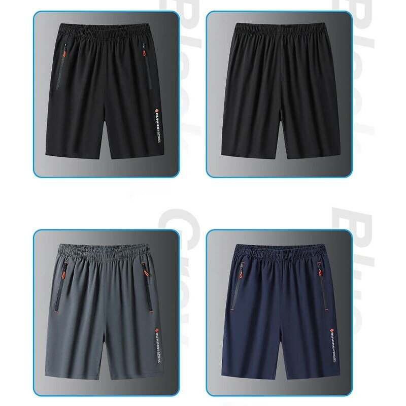Pantalones cortos informales para hombre, Shorts de seda de hielo, transpirables, secado rápido, Color sólido, talla 8XL, 2023