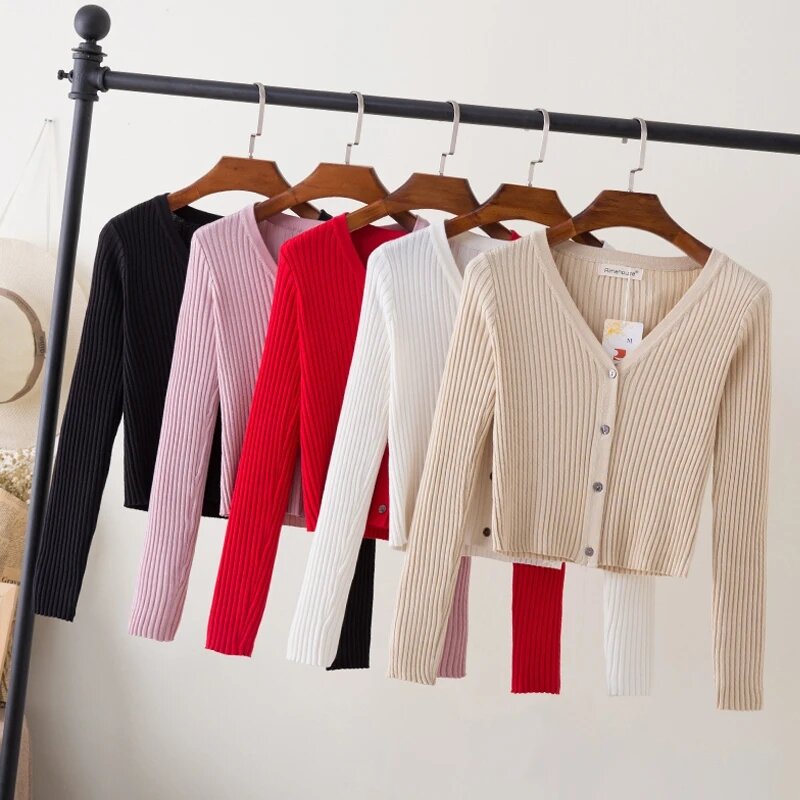 Cardigan Female Black Cropped Korean Knitted Sweater Long Sleeve Top Sweaters Knit Ladies Women's Coat Spring 2024 Blouses