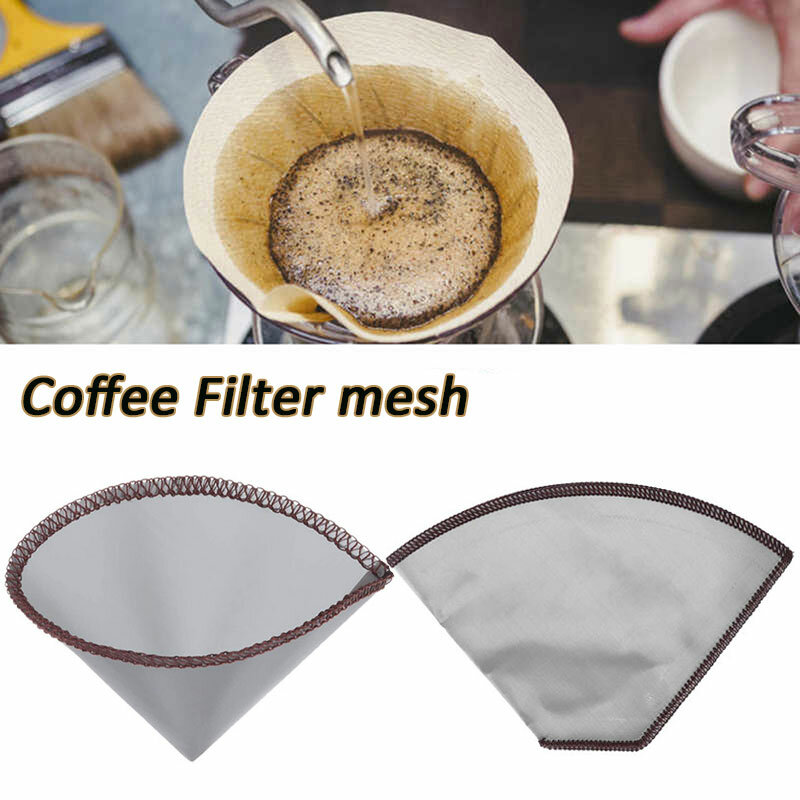 Filtro de café reutilizable de malla fina de acero inoxidable, cono de goteo, sin papel, Universal