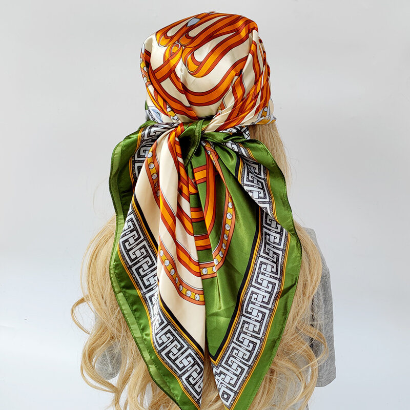 Mulheres de Luxo Praia Lenços 2023 Novo Verão Sunscreen Headscarf Popular Modelo 90X90CM Seda Hijab Design de Moda Para Xales Quadrados