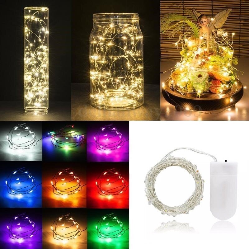Guirnalda de luces LED de alambre de cobre, decoración navideña, impermeable, Año Nuevo, 1M, 2M