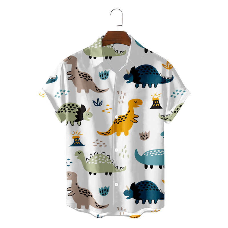Camisa hawaiana con estampado 3d de dinosaurio divertido para hombre y mujer, blusa informal de manga corta para playa y verano, Camisa de solapa vocacional a la moda