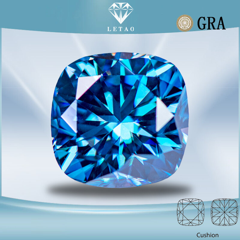 Moissanite batu safir warna biru bantal potong Lab pertumbuhan berlian uji batu permata terlewat untuk membuat perhiasan sertifikat GRA