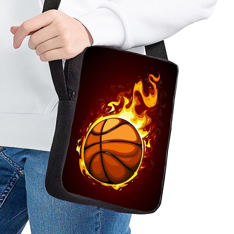 Jackherelook Art Flame Basketball Pattern Messenger Bag for Boys Crossbody Bags School Children Travel Bags Casual Shoulder Bags