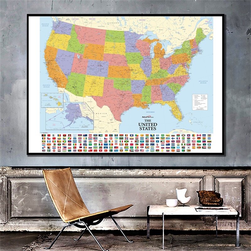 세계 지도 장식 포스터 프레임 없는 인쇄 벽 아트 캔버스 그림, 학교 용품, 거실 홈 장식, 90x60cm