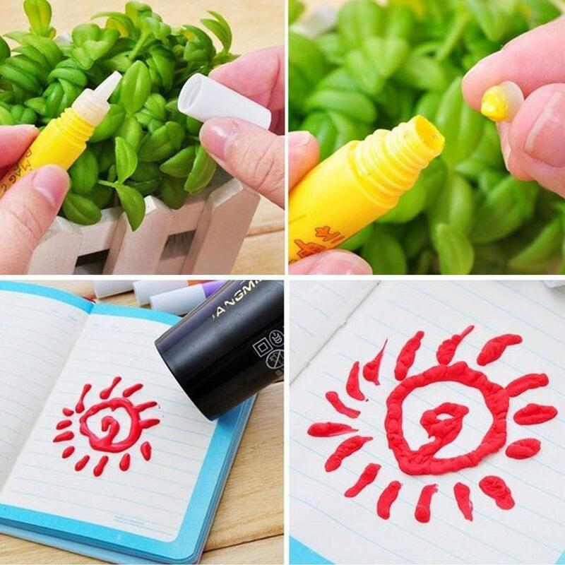 6pcs Ink Crayons Art DIY Watercolour Pencils Painting Bubble Pen Popcorn Handmade Cotton Pen 3D Printable Painting For Kids