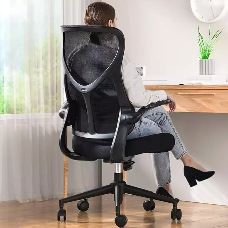 사무실 의자, 인체공학적 책상 의자, 하이 백 메쉬 의자, 플립 업 팔걸이, 요추 지지대, 사무실 의자