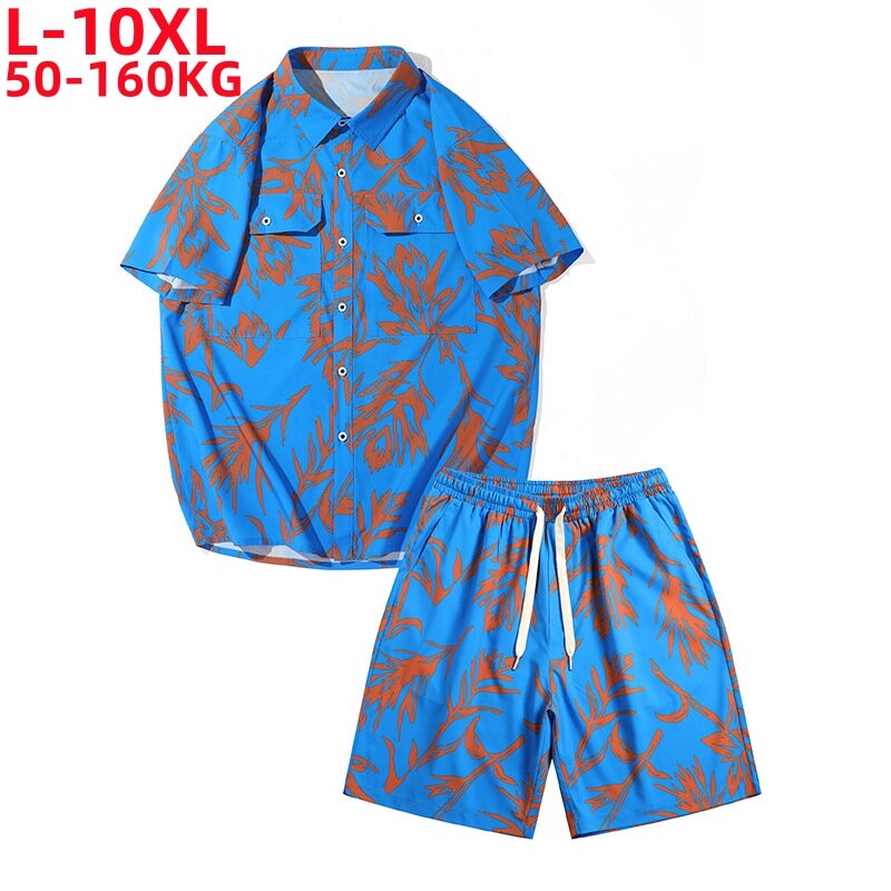Large Size 10xl 9xl Beach Clothes For Men 2 Piece Set Quick Dry Hawaiian Shirt And Shorts Suits Printing Summer Fashion Clothing