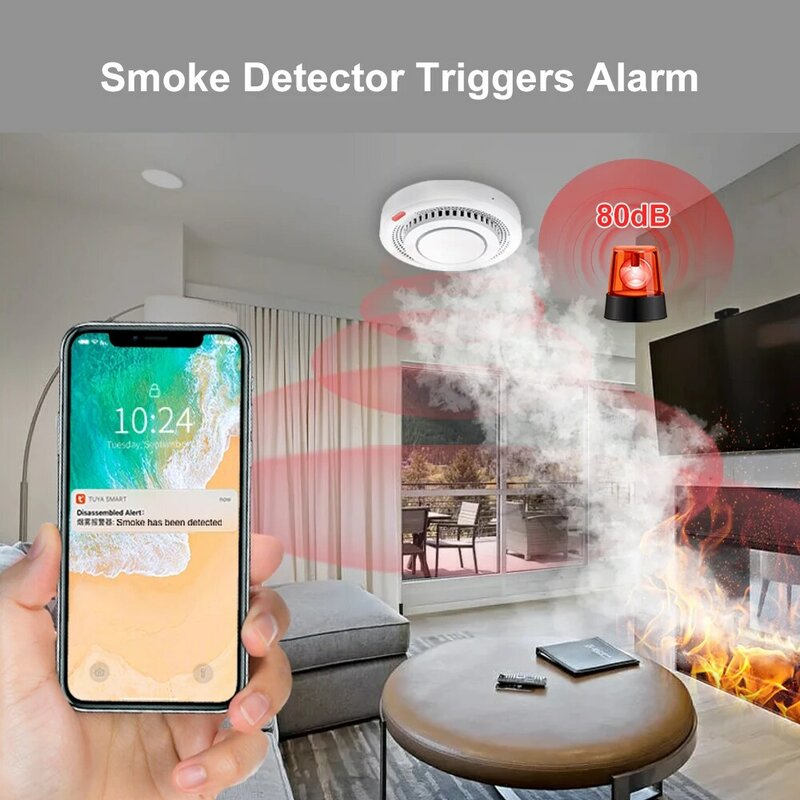 Tuya Smart Zigbee WiFi rilevatore di fumo sensore di allarme antincendio intelligente sistema di protezione antincendio di sicurezza domestica Smart Life Works Gateway Hub