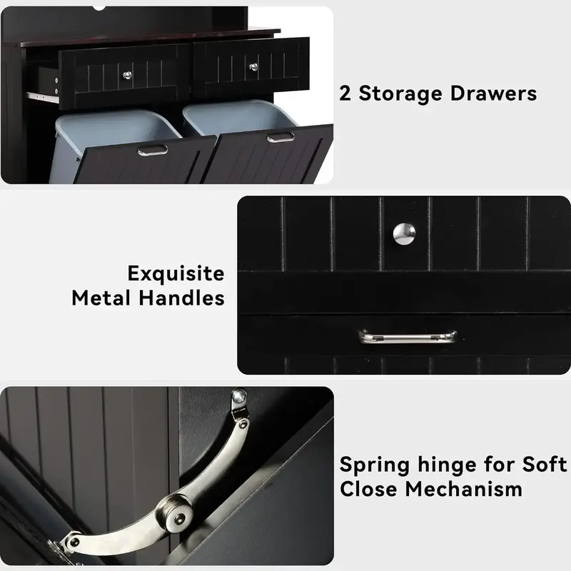 Armario de almacenamiento de despensa de cocina, armario de microondas con armario de basura inclinable, Hutch de cocina independiente