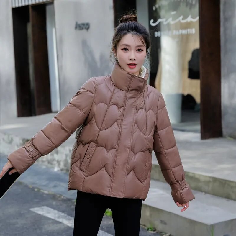 Модное зимнее пуховое хлопковое пальто 2023, Корейская Свободная Женская короткая хлопковая куртка с воротником-стойкой, теплая парка, повседневная женская верхняя одежда
