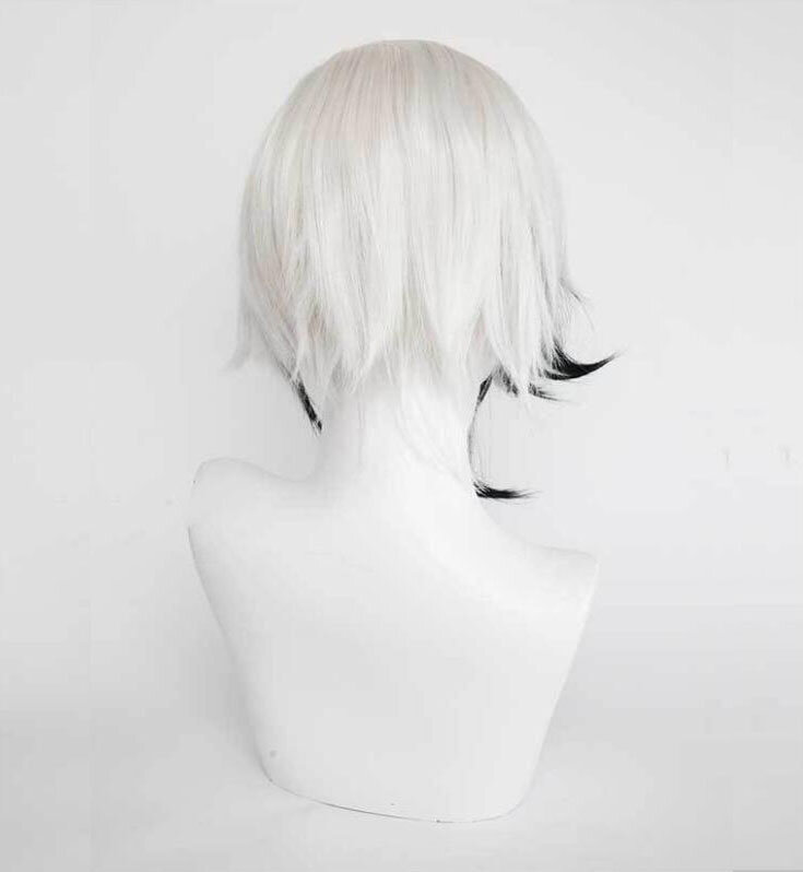 Genshin Impact-Peluca de cabello sintético Arlecchino, pelo corto y liso, blanco y negro, Fatui servant, Snezhnaya Game, Cosplay para fiesta