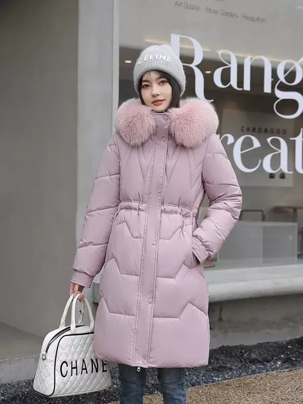 2024 New Women's Down Cotton Jacket Winter Parkas Coat Hooded Big Fur Collar Thick Long Outerwear Fashion  Padded R241