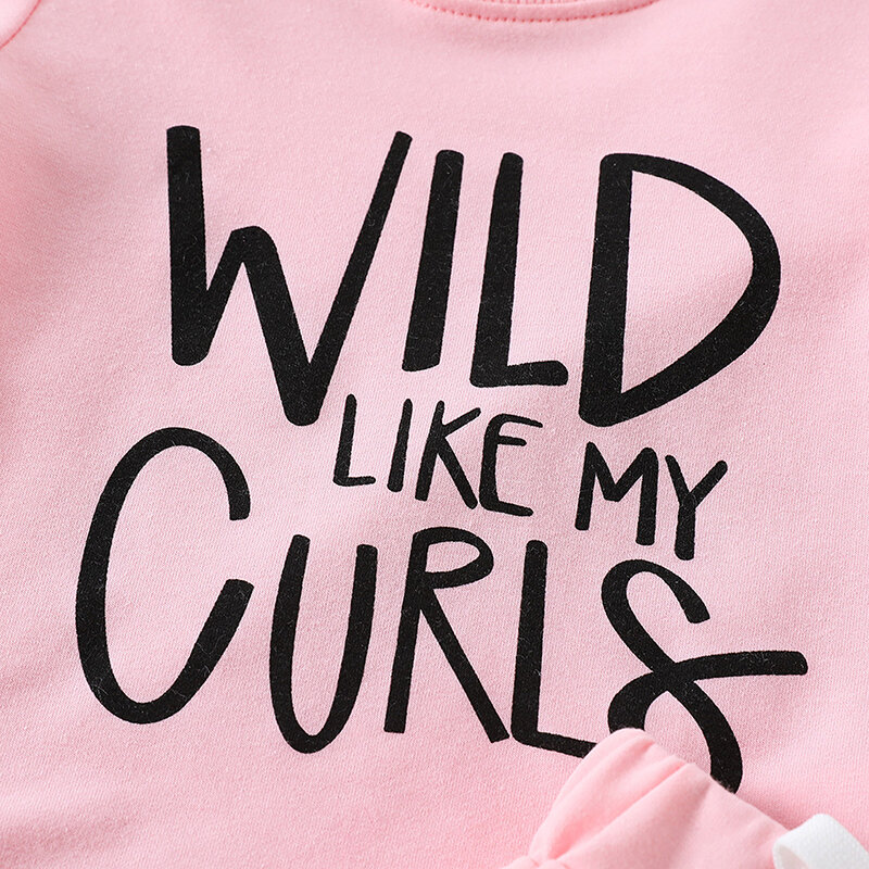 Peuter Baby Meisje Zomerkleding Wild Zoals Mijn Krullen Korte Mouw Letters Print T-Shirt Tops Met Korte Broek 2 Stuks Outfits Set