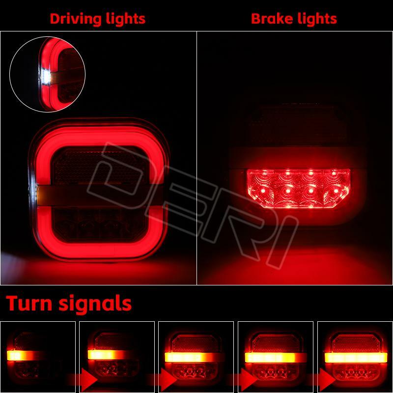 Square 4inch LED Tail Light Left Right Rear Brake Lamp Licesen Plate Taillight 12V 24V Turn Signal For TrailerVan Bus 4x4 Pickup