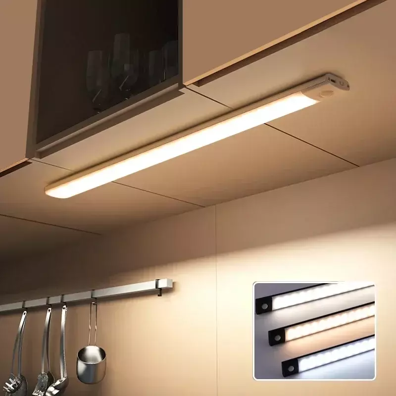Lumière LED sous-meuble avec détecteur de mouvement, veilleuse, mince, aste par USB, lampes à intensité variable, cuisine, chambre, éclairage de garde-robe