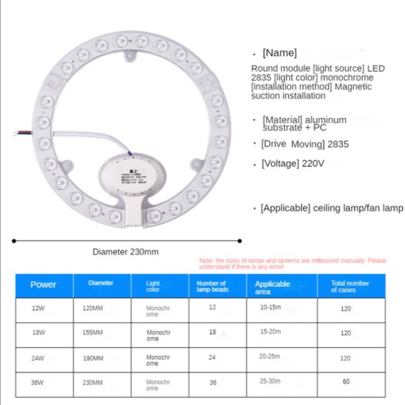 Uookzz-LED Ring Panel Circle Light, placa de teto redonda, lâmpada circular, branco frio, 36W, 24W, 18W, 12W, AC 220V-240V