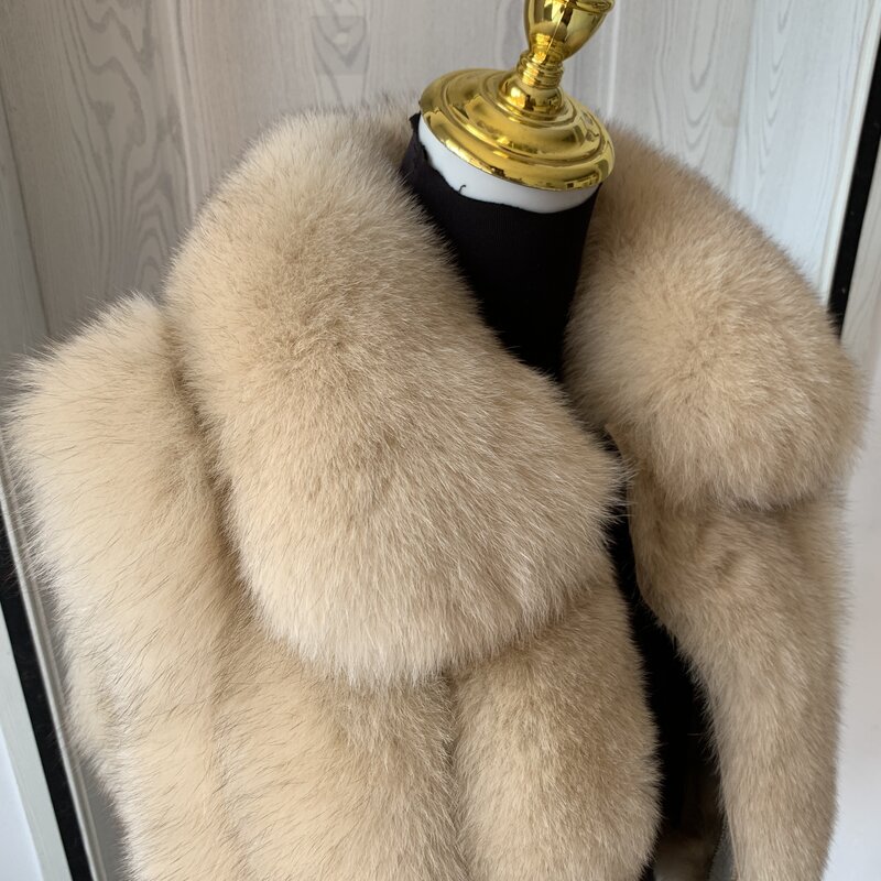 Chaleco corto de piel de zorro real para mujer, chaqueta con solapa de piel natural, fila vertical, 2023 auténtica, moda de otoño e invierno, novedad de 100%