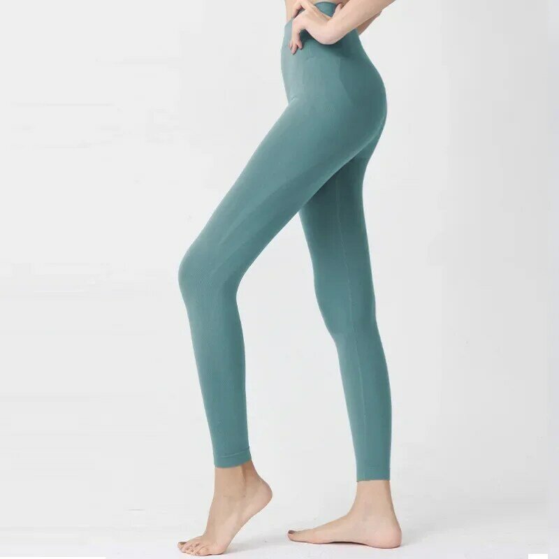 Pantalones de yoga de talla media para mujer, mallas deportivas ajustadas de cintura alta sin costuras para fitness