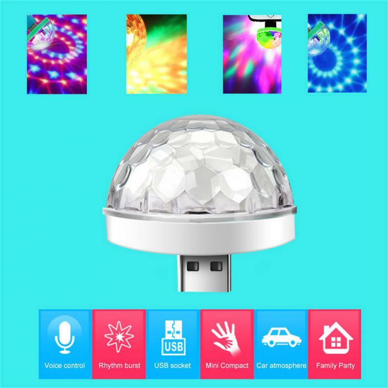 USB سيارة صغيرة ديسكو الكرة الإضاءة الصوت الطرف أضواء السيارات RGB متعدد الألوان سيارة جو غرفة الزينة مصباح ماجيك ستروب ضوء
