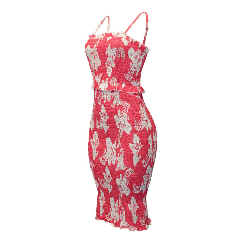 SKMY 2023 Summer New Women Clothing Fashion Printed Sexy Spaghetti Strap Wrapped Hip Dress Sleeveless Party Clubwear Pink Dress