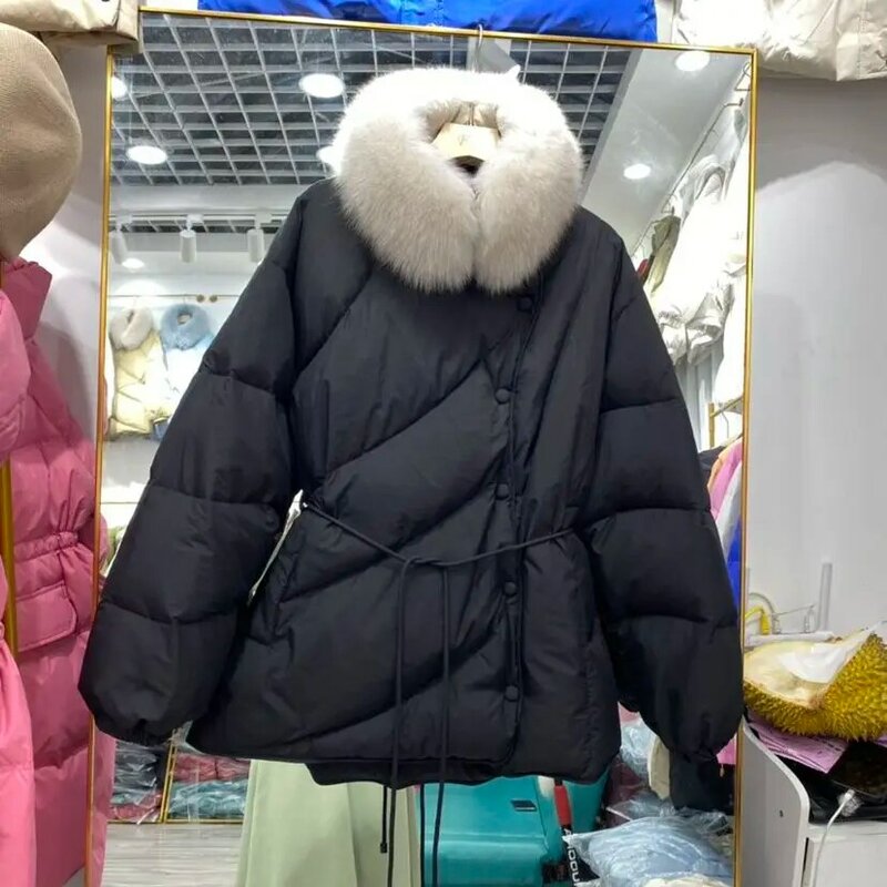 女性のためのファッショナブルな冬の毛皮の襟付きコート,ミドル丈のコート,ストッキング,冬のデザイン,2023