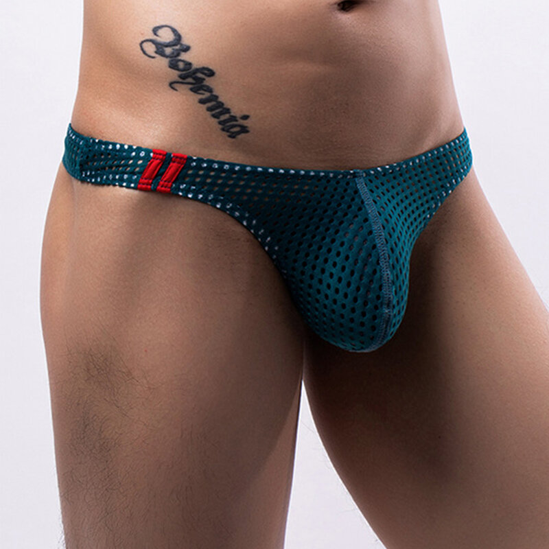 กางเกงในจีสตริงเซ็กซี่สำหรับผู้ชายกางเกงในตาข่ายสำหรับว่ายน้ำเอวต่ำกางเกงในเสื้อผ้าเกย์