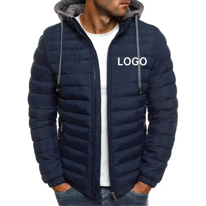 남성용 따뜻한 방풍 두꺼운 재킷 파카, 야외 방수 후드 파카, 코스밍 로고, 겨울 패션