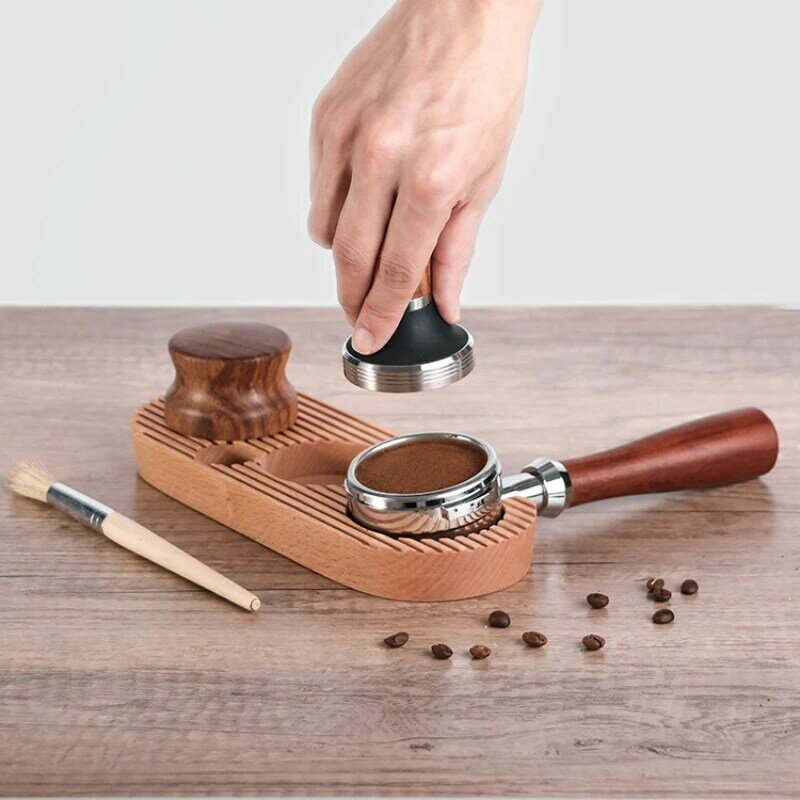 Tamping Mat Coffee Tamp Station Coffee Wood Pressure Flat Base Tamper Stand Barista Cafe Accessories 58mm Holder Support Wooden