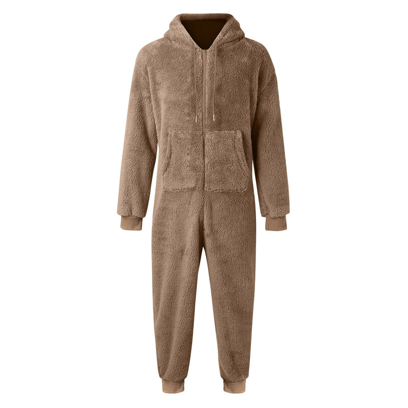 Mannen Pluche Teddy Fleece Pyjama Winter Warme Hoodies Bodysuit Overall Pak Nachtkleding Dagelijkse Capuchon Flanellen Homewear 5xl