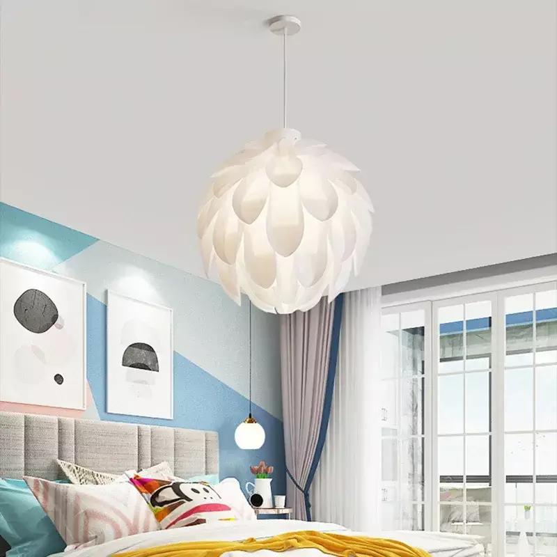 Modern White Petal Pine Cone Pendurado Pendant Light, Children's Bedroom Living, Romântico Nordic Girl Lighting, Restaurante Decor Lamp