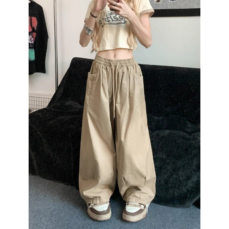 Deeptown-pantalones Cargo holgados Y2k Harajuku para mujer, Pantalón deportivo de pierna ancha de gran tamaño, informal, ropa de calle coreana, moda de verano 2024