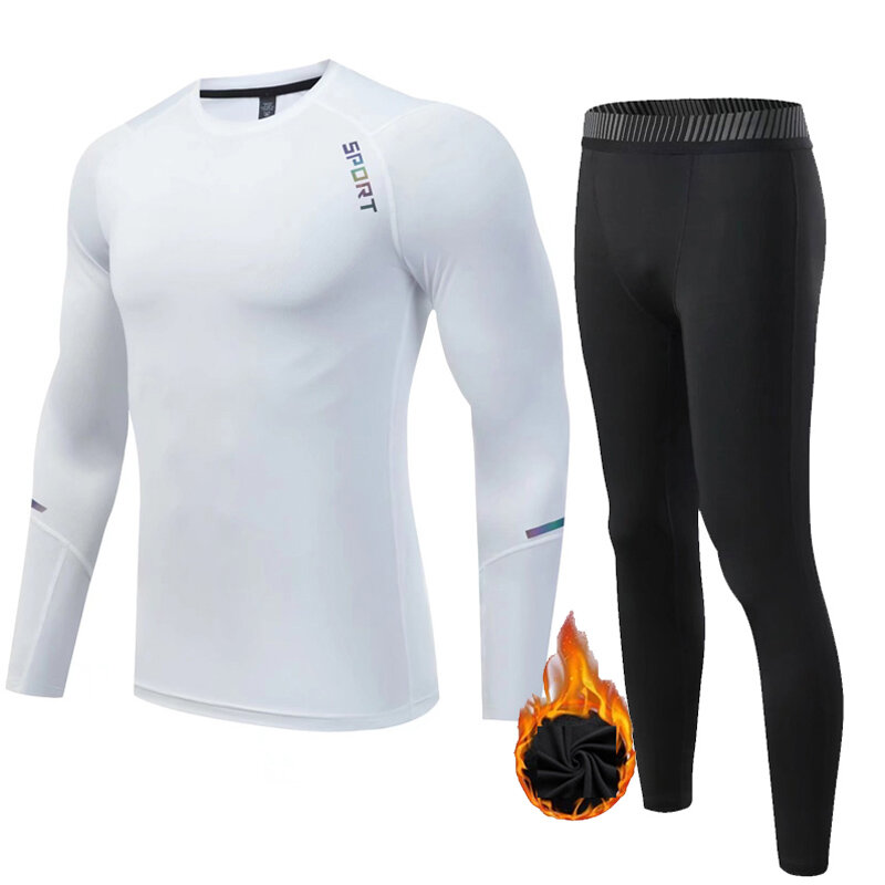 Men's Thermal underwear Tops Autumn Clothes Fleece Long sleeve shirt Second skin Winter White Men's First layer shirt