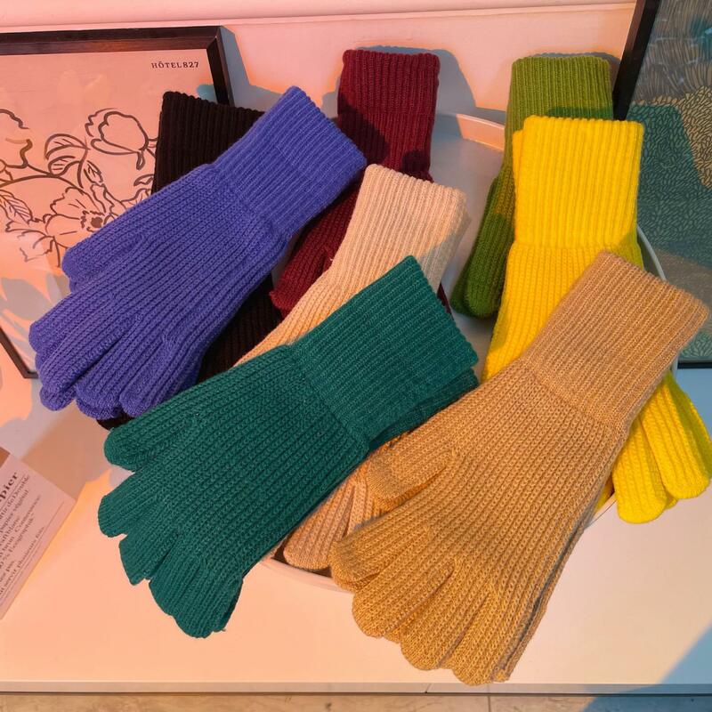 Gants d'hiver de Style coréen pour femmes, jolis gants d'équitation tricotés chauds en peluche pour femmes, solides, duveteux, pour étudiants et filles