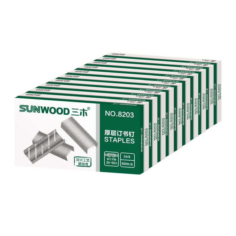 SUNWOOD 24/8 Staples for 50 Sheets 500 Pieces per Box 10 Boxes Pack 8203